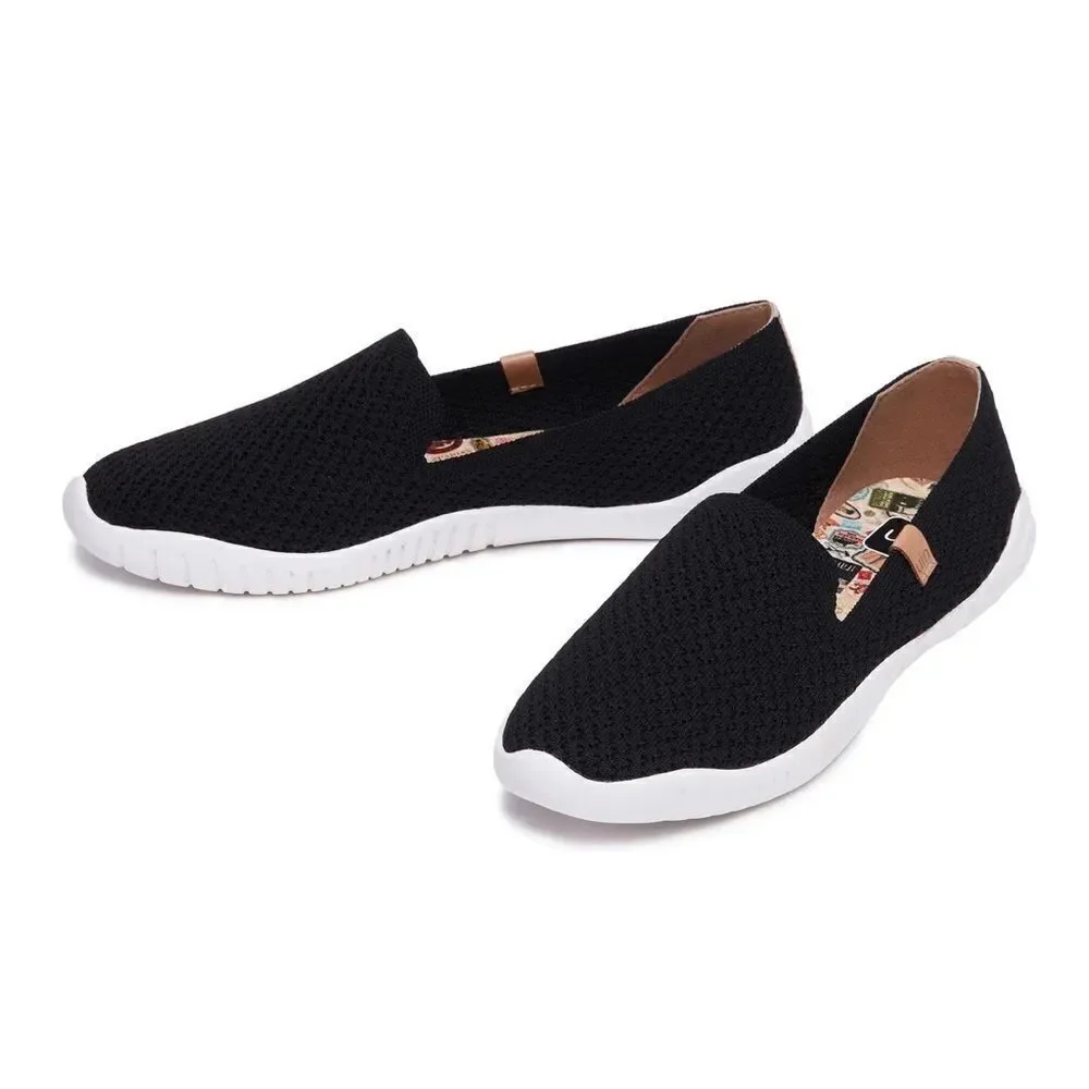 UIN Women's Ballet Flats Slip On Pointed Toe Shoes (Charcoal Black- Menorca II)